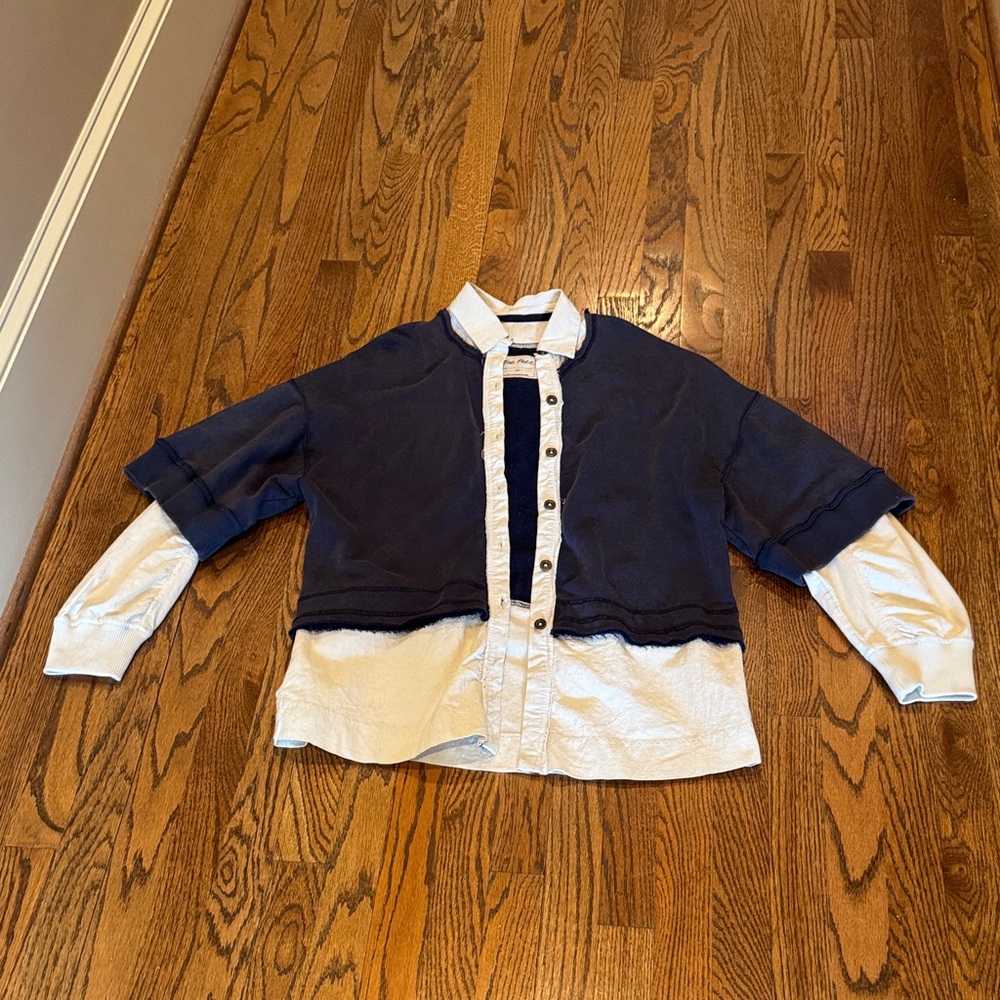 We The Free Navy and Cream Layered Shirt/Jacket